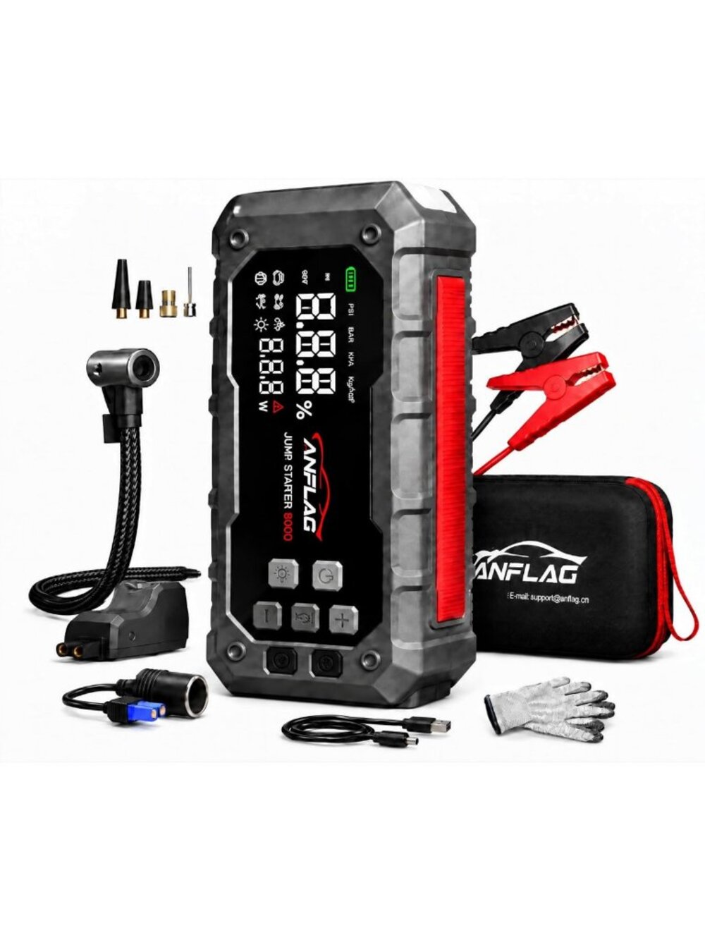 10-in-1 Portable Car Jump Starter & Air Compressor, 8000A, 160PSI, USB Charger